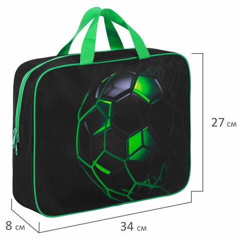 Папка на молнии с ручками BRAUBERG KIDS А4, 1 отделение, полиэстер, 80 мм, «Green ball»