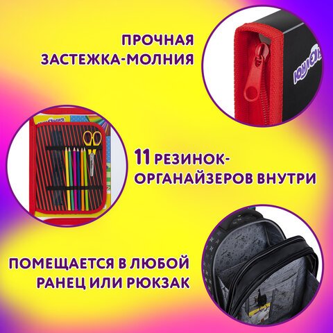 Папка для труда на молнии ЮНЛАНДИЯ А4, 1 отделение, откидная планка, органайзер, «Wrum»