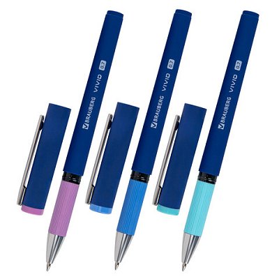 Ручка шариковая с грипом BRAUBERG «VIVID PASTEL», СИНЯЯ, SOFT TOUCH покрытие, узел 0.7 мм, линия письма 0.35 мм