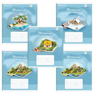 Тетрадь 18 л. BRAUBERG, клетка, обложка картон, WORLD IN BOOK