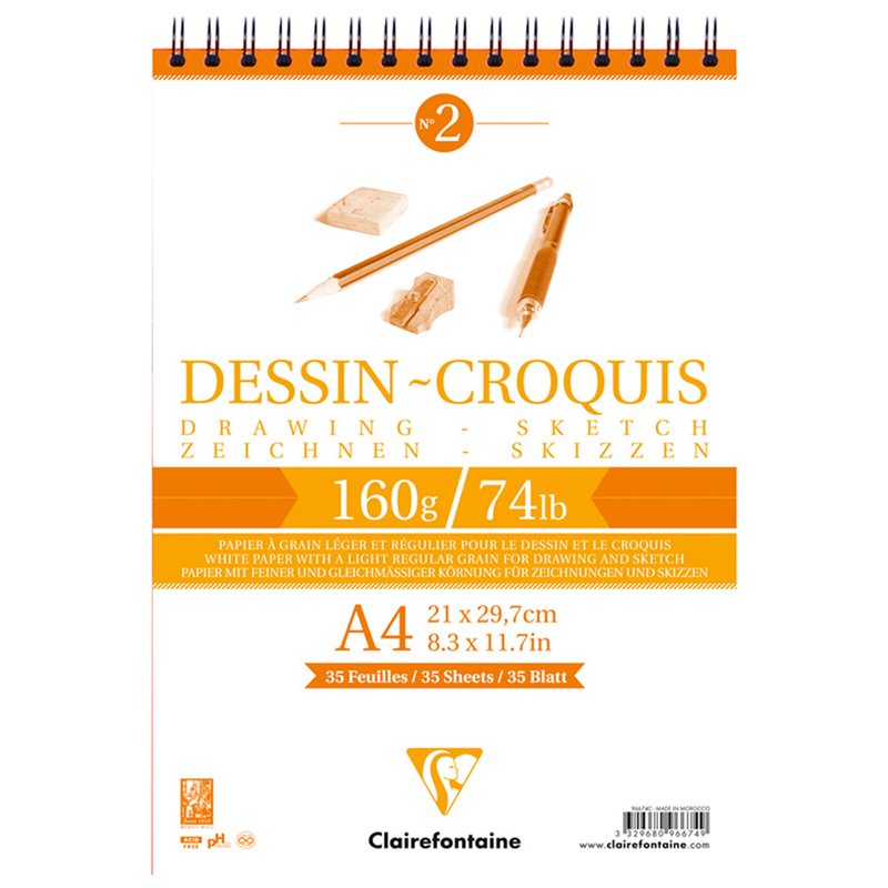 превью Блокнот для эскизов и зарисовок 35л. А4 на гребне Clairefontaine «Dessin croquis», 160г/м2