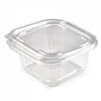 Одноразовый контейнер квадратный 1000мл С КРЫШКОЙ ЮП-РКСП КОМПЛЕКТ 300шт прозрач. ПЭТ, шк174