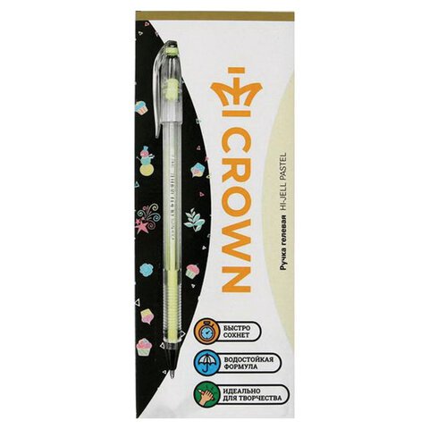 Ручка гелевая Crown «Hi-Jell Pastel» желтая пастель, 0.8мм