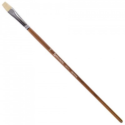 Кисть художественная профессиональная BRAUBERG ART «CLASSIC», щетина, плоская, № 10, длинная ручка