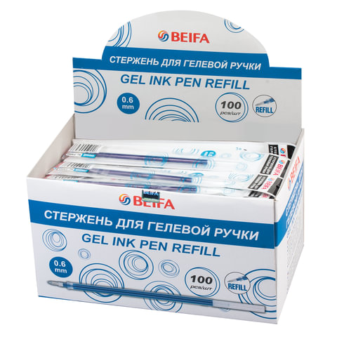 Стержень гелевый BEIFA (Бэйфа), 135 мм, СИНИЙ, 0.8 мм, линия письма 0.6 мм, подвес