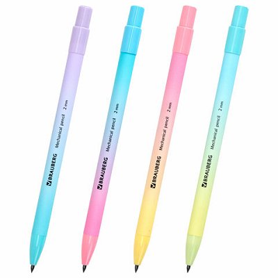 Карандаш механический цанговый 2 мм, BRAUBERG GRADE PASTEL, HB, встроенная точилка, корпус ассорти