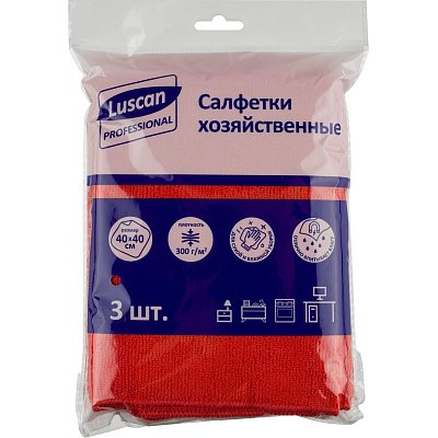 Салфетки хозяйственные Luscan Professional 300г/м2 40×40см 3шт/уп красные