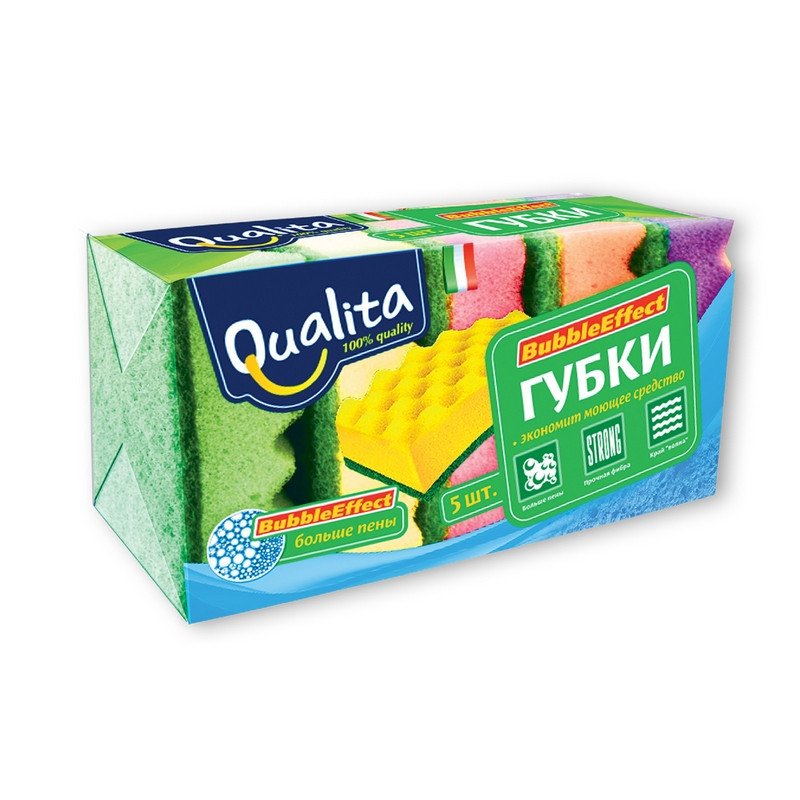 превью Губки для мытья посуды Qualita Bubble Effect поролоновые 100×66×37 мм 6 штук в упаковке