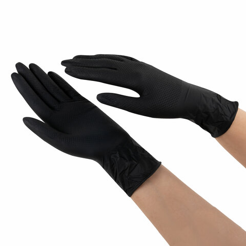 Перчатки нитриловые сверхпрочные с текстурой SFM MEGA TEX BLACK 25 пар (50 штук)XL (очень большой)