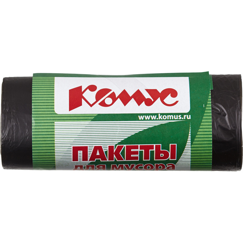 превью Мешки для мусора на 30 литров Комус черные (10 мкм, в рулоне 30 штук, 48×58 см)