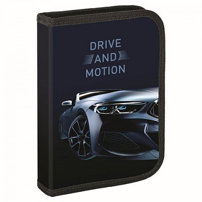 Пенал BRAUBERG с наполнением, 1 отделение, 1 откидная планка, 24 предмета, 21×14 см, «Sport car»