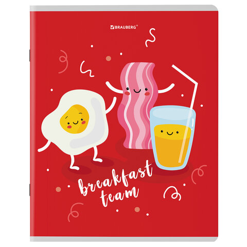 Тетради КОМПЛЕКТ 5 шт. А5, 48 л., BRAUBERG, скоба, клетка, TWIN лак, «Funny Food»