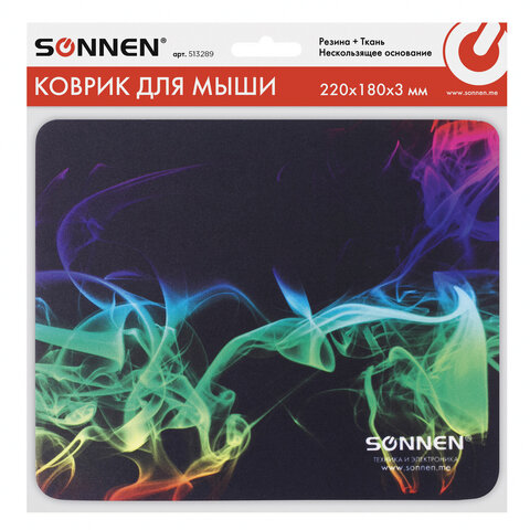 Коврик для мыши SONNEN «SMOKE», резина + ткань, 220×180х3 мм