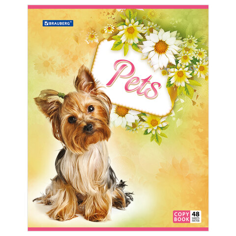 Тетрадь 48 л. BRAUBERG ЭКО, клетка, обложка мелованный картон, "Pets", 5 видов
