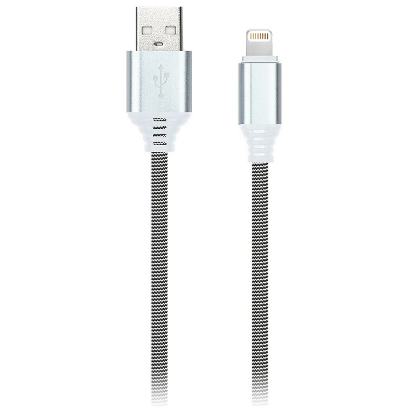 превью Кабель Smartbuy iK-512NS, USB(AM) - Lightning(M), для Apple, в оплетке, 2A output, 1м, белый, черный
