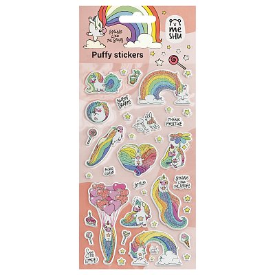 Наклейки объемные MESHU «Rainbow unicorn», 10×23см, пакет европодвес