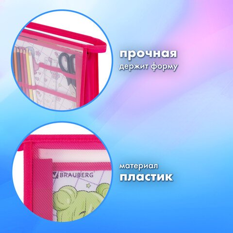 Папка для труда BRAUBERG А4, 2 отделения, пластик, молния сверху, органайзер, «Anime party»