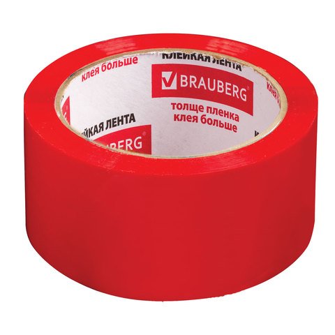 Клейкая лента 48 мм х 66 м, упаковочная, BRAUBERG КРАСНАЯ, гарантированная длина, 45 мкм