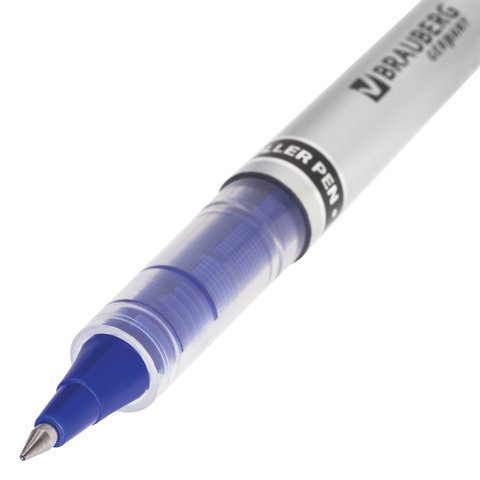 Ручка-роллер BRAUBERG RLP002,, корпус серебристый, синие детали, толщина письма 0.5 мм, синяя