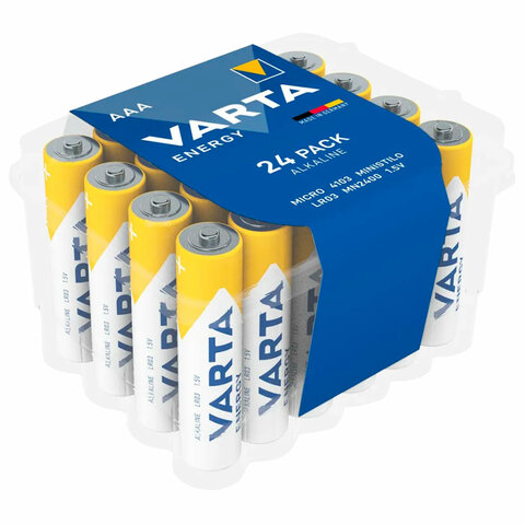 превью Батарейки алкалиновые «мизинчиковые» КОМПЛЕКТ 24 шт., VARTA ENERGY, ААА (LR03.15А), пластиковый бокс