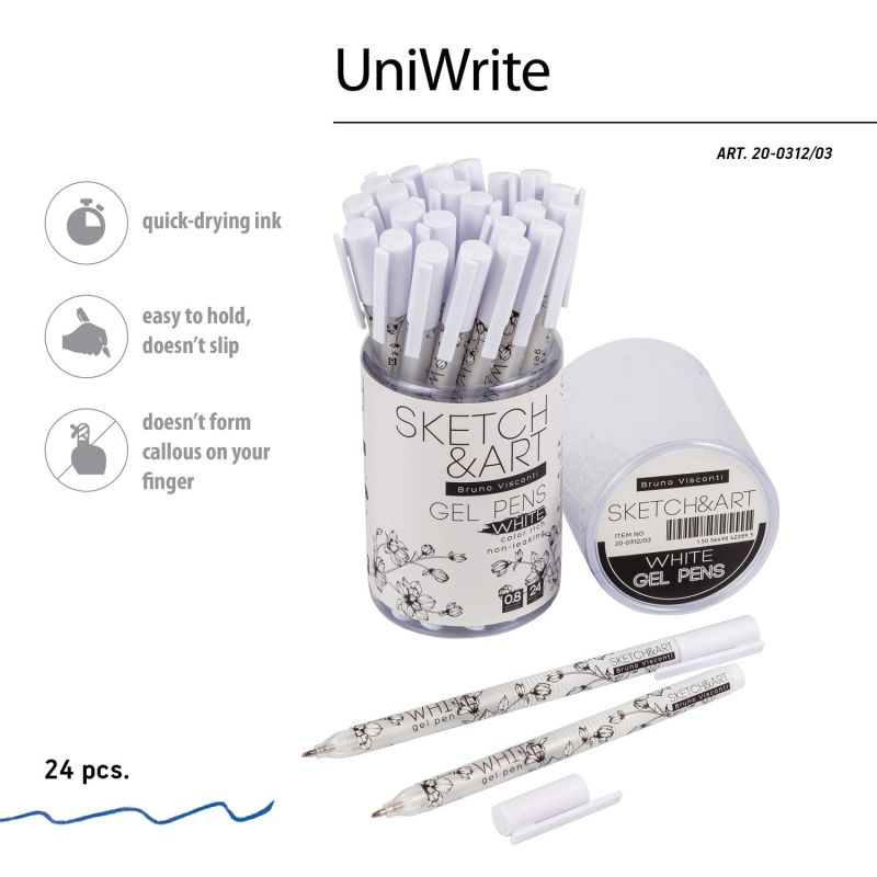 Ручка гелевая SKETCH&ARTUniWrite. WHITE 0.8мм БЕЛАЯ 20-0312/03