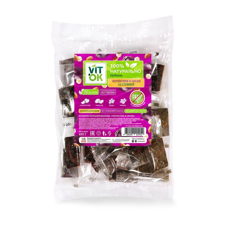 Конфеты VITok неглазированные Чернослив и орехи, 400г арт. 1308997 ...