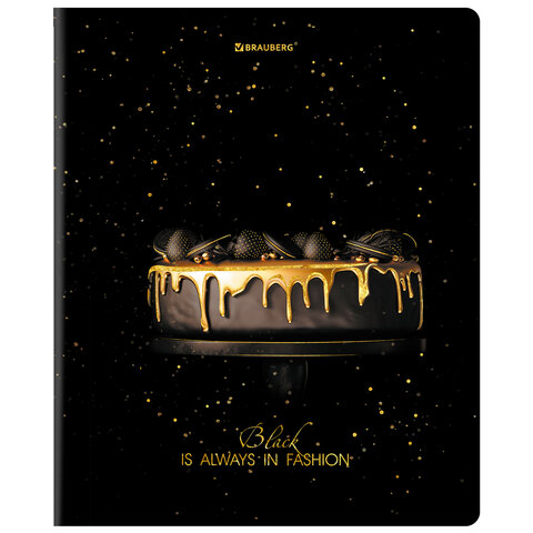 Тетрадь А5, 48 л., BRAUBERG, скоба, клетка, матовая ламинация, фольга, «Black&Gold»