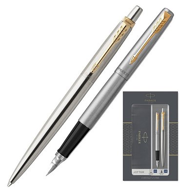 Набор письменных принадлежностей Parker Jotter Stainless Steel GT (шариковая ручка, перьевая ручка)