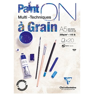 Скетчбук - альбом для смешанных техник 20л., А5, на склейке Clairefontaine «Paint'On with grain», 250г/м2, экстра-белый