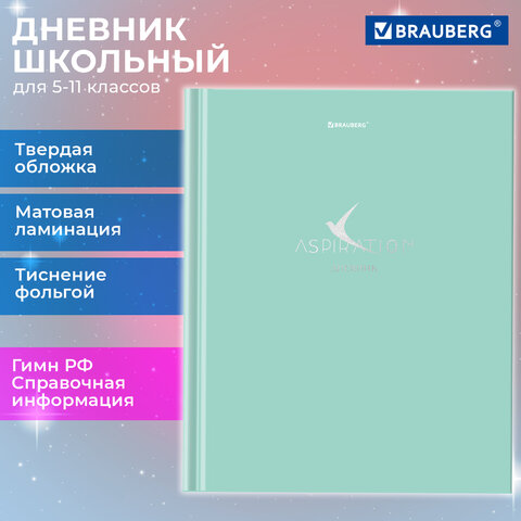 Дневник 5-11 класс 48 л., твердый, BRAUBERG, фольга, с подсказом, «Aspiration»