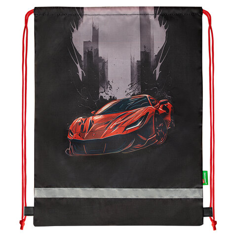 Мешок для обуви BRAUBERG KIDS, с петлей, светоотражающая полоса, 46×36 см, Red car