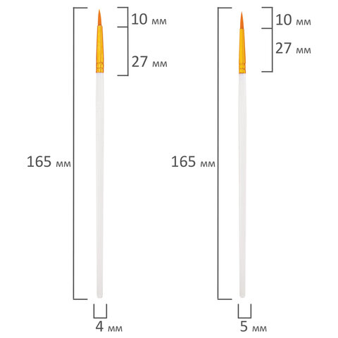 Кисти набор 10 шт., синтетика, белые, № 2/0-8 (Круглые; Овальные; Плоские; Лайнеры), WBZ