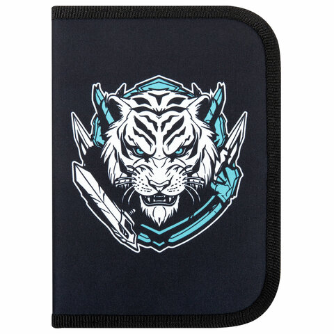 Пенал ПИФАГОР, 1 отделение, полиэстер, 19×13 см, «White tiger»