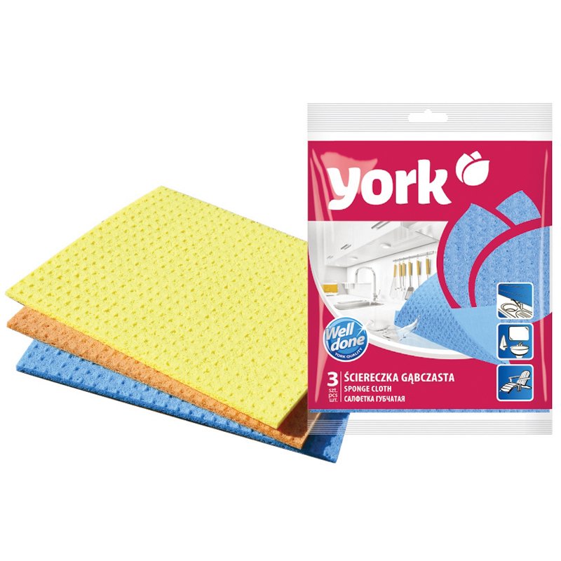 превью Салфетка для уборки York, губчатая, 17.5×15.5см, ассорти, 3шт. 
