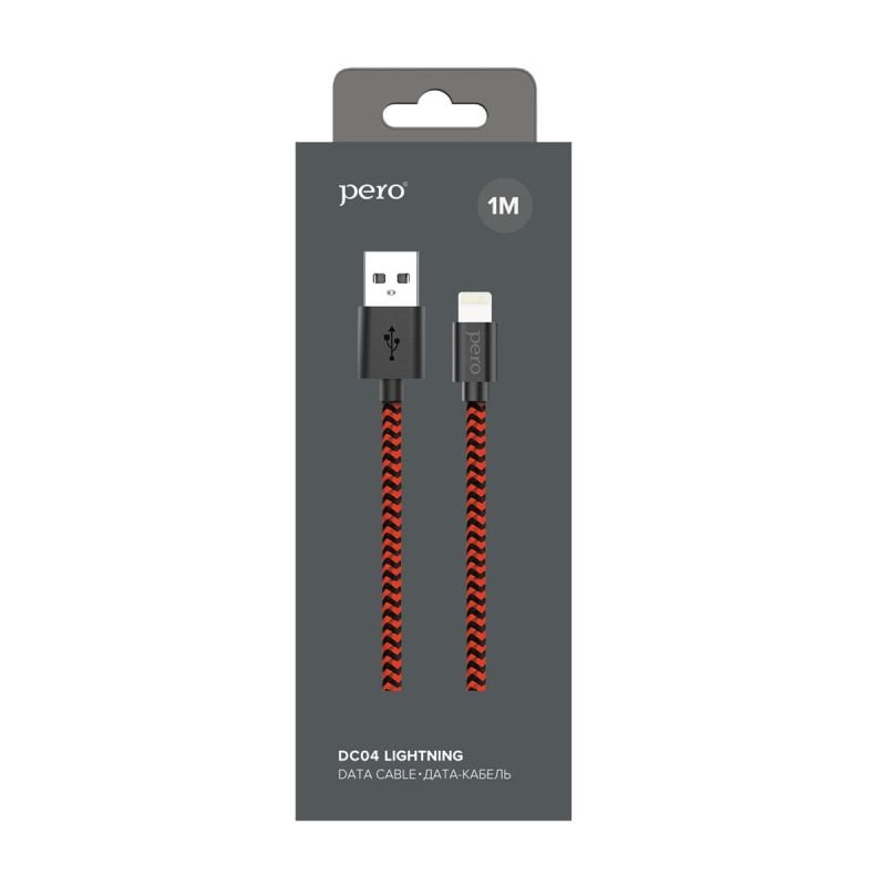 Кабель USB PERO DC-04 8-pin Lightning, 2А, 1м, Red-black