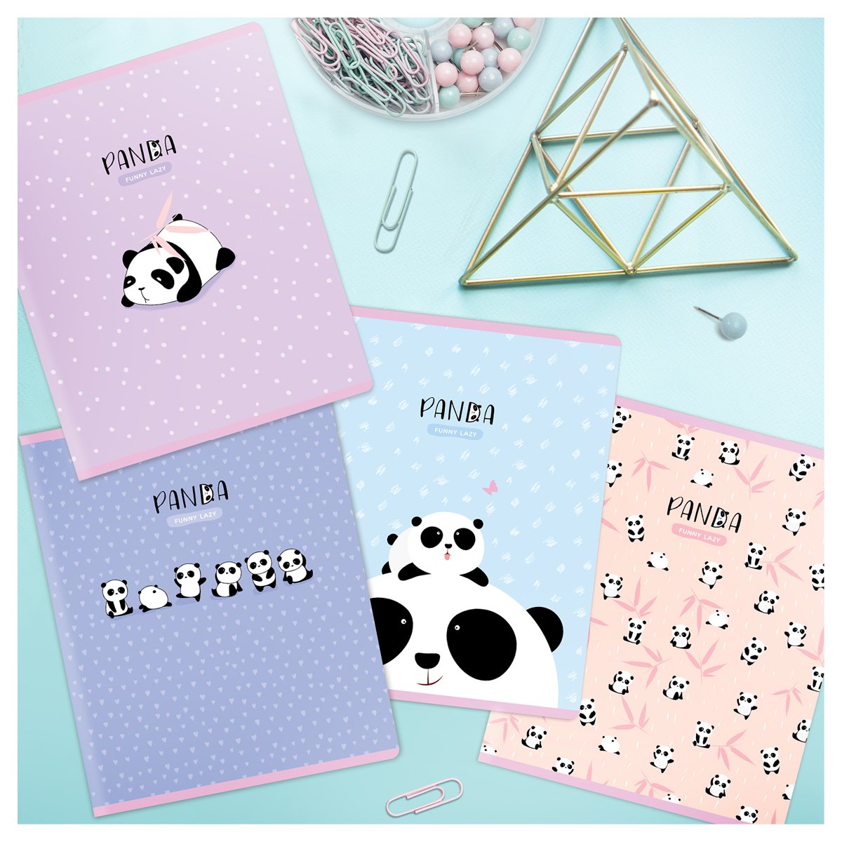 превью Тетрадь 48л., клетка MESHU «Funny panda», матовая ламинация, фактурное тиснение