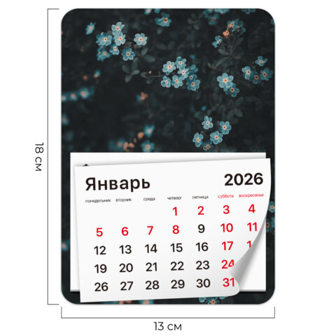 Календарь отрывной на магните на 2026 г., BRAUBERG, 130×180 мм, склейка, «Цветы»