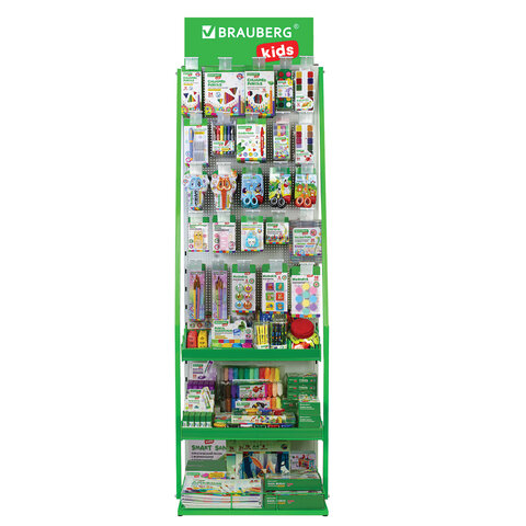 Стойка для размещения товара напольная BRAUBERG KIDS, 205×60x50 см, 25 крючков, 3 полки