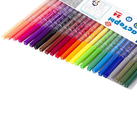 Фломастеры BRAUBERG «PREMIUM»24 цветаКОРПУС С ПЕЧАТЬЮвентилируемый колпачокПВХ-упаковка с европодвесом151944