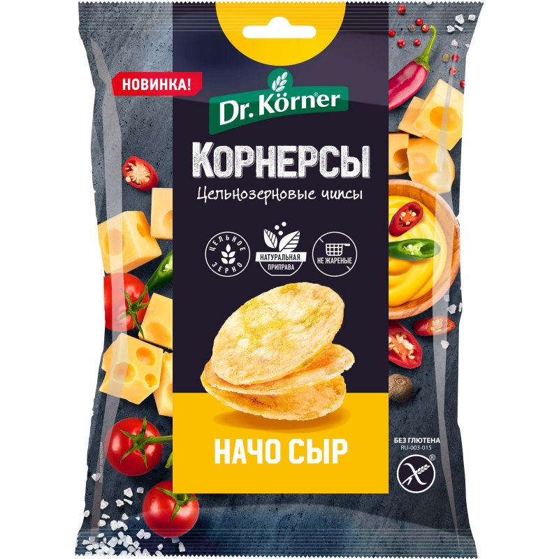 превью Чипсы Dr. Korner цельноз. кукурузно-рисовые с сыром начо, 50г