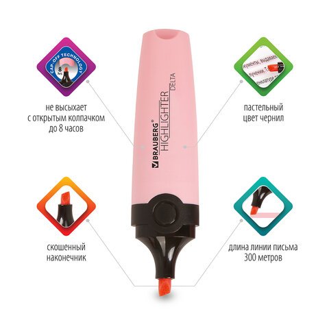 Текстовыделитель BRAUBERG «DELTA PASTEL», ПАСТЕЛЬНЫЙ РОЗОВЫЙ, линия 1-5 мм