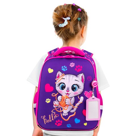 Ранец BRAUBERG FIT, 2 отделения, «Playing kitty», 3D-панель, 38×27х14 см