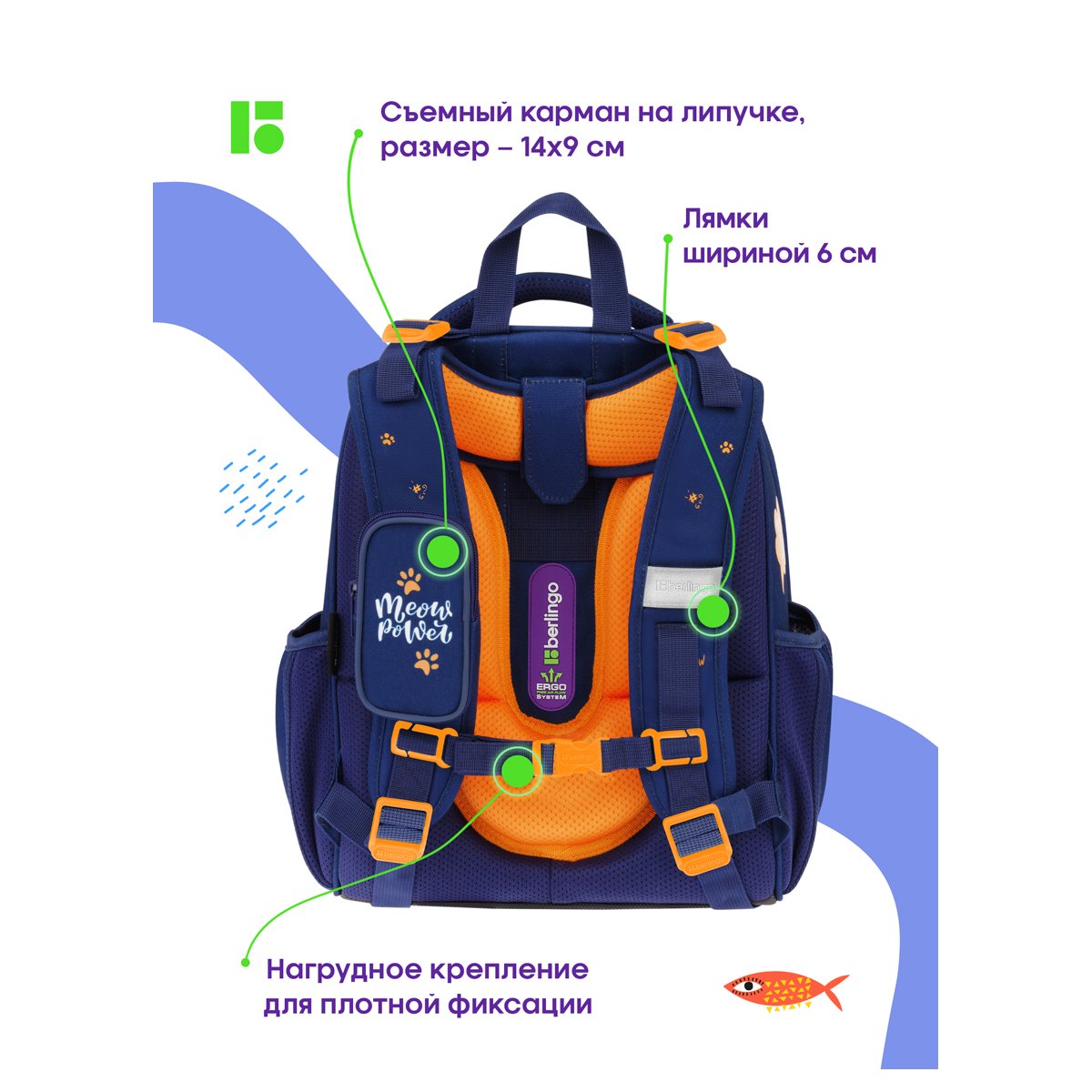Ранец Berlingo Expert «Meow power» 37×28×16см, 2 отделения, 2 кармана, анатомическая спинка