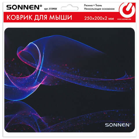 Коврик для мыши SONNEN «NEON WAVE» резина + ткань250×200х2 мм513958