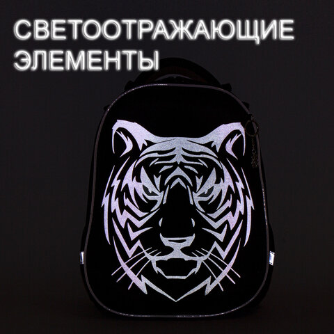 Ранец BRAUBERG SHINY, 2 отделения, «Tiger», СВЕТЯЩИЙСЯ РИСУНОК, 36×28х14 см