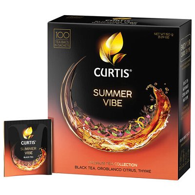 Чай CURTIS «Summer Vibe», черный с мятой и ароматом цитрусовых, 100 пакетиков в конвертах по 1.7 г