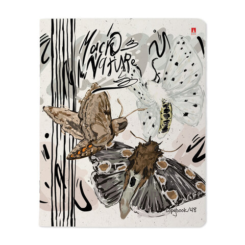 Тетрадь А5 48 л. АЛЬТ скоба, клетка, матовая ламинация, «MACRO NATURE» (5 видов)