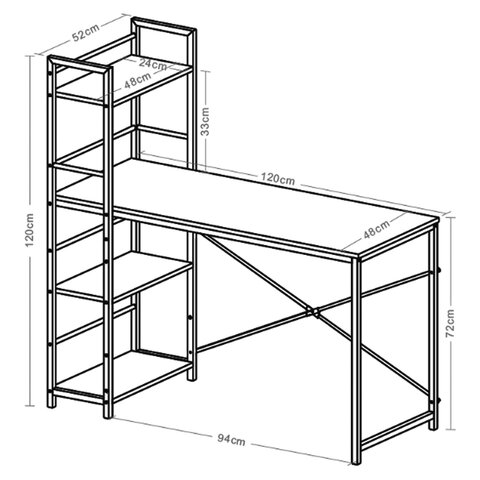 Стол на металлокаркасе BRABIX «LOFT CD-005»,1200×520х1200 мм, 3 полки, цвет дуб натуральный