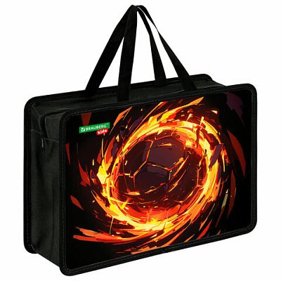 Папка на молнии с ручками BRAUBERG KIDS А4, 1 отделение, пластик, 100 мм, «Fire split»