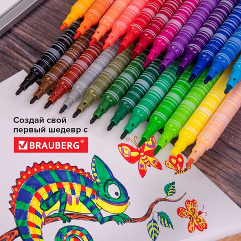 Фломастеры BRAUBERG «PREMIUM»24 цветаКОРПУС С ПЕЧАТЬЮвентилируемый колпачокПВХ-упаковка с европодвесом151944
